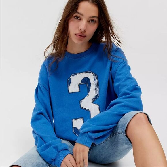 NWT blue Distressed baggy Sporty Crew Neck Sweatshirt size xs - Picture 2 of 5